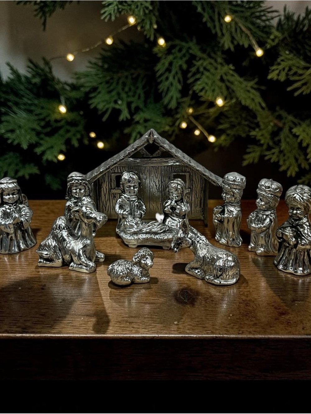 Silverplated Child Nativity Figurine Set - Holiday Home Decor